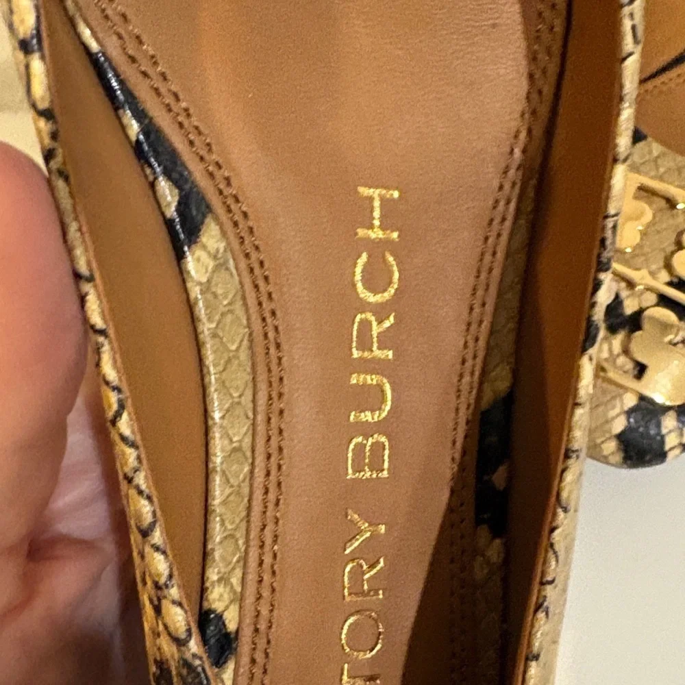 Tory Burch Gold and Black Snakeskin Loafers